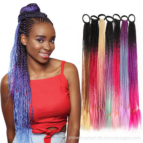 Julianna 24inch Rainbow Rope Ponytail Braids Synthetic Ombre Box Braiding hair Accessories Rubber Band Hair Braids